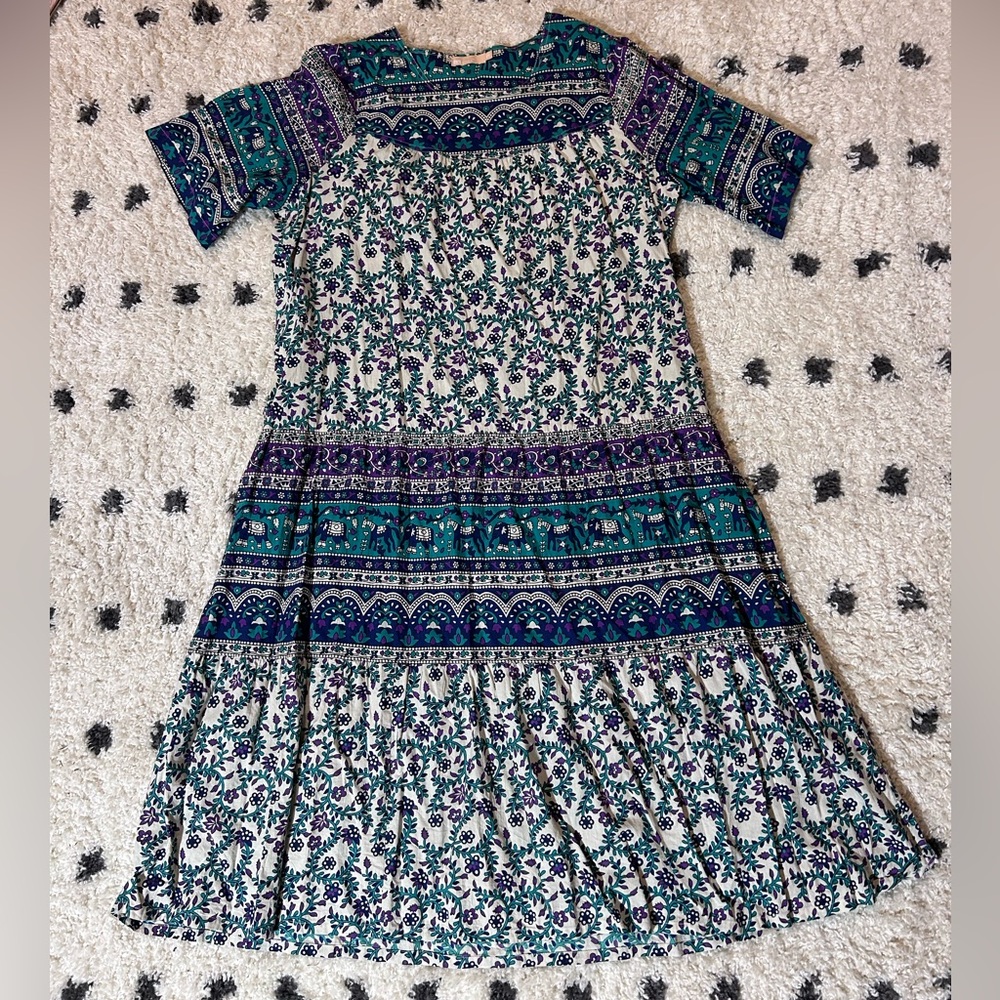 La Cera Floral Patterned Dress in Blue and Green Size 2XL